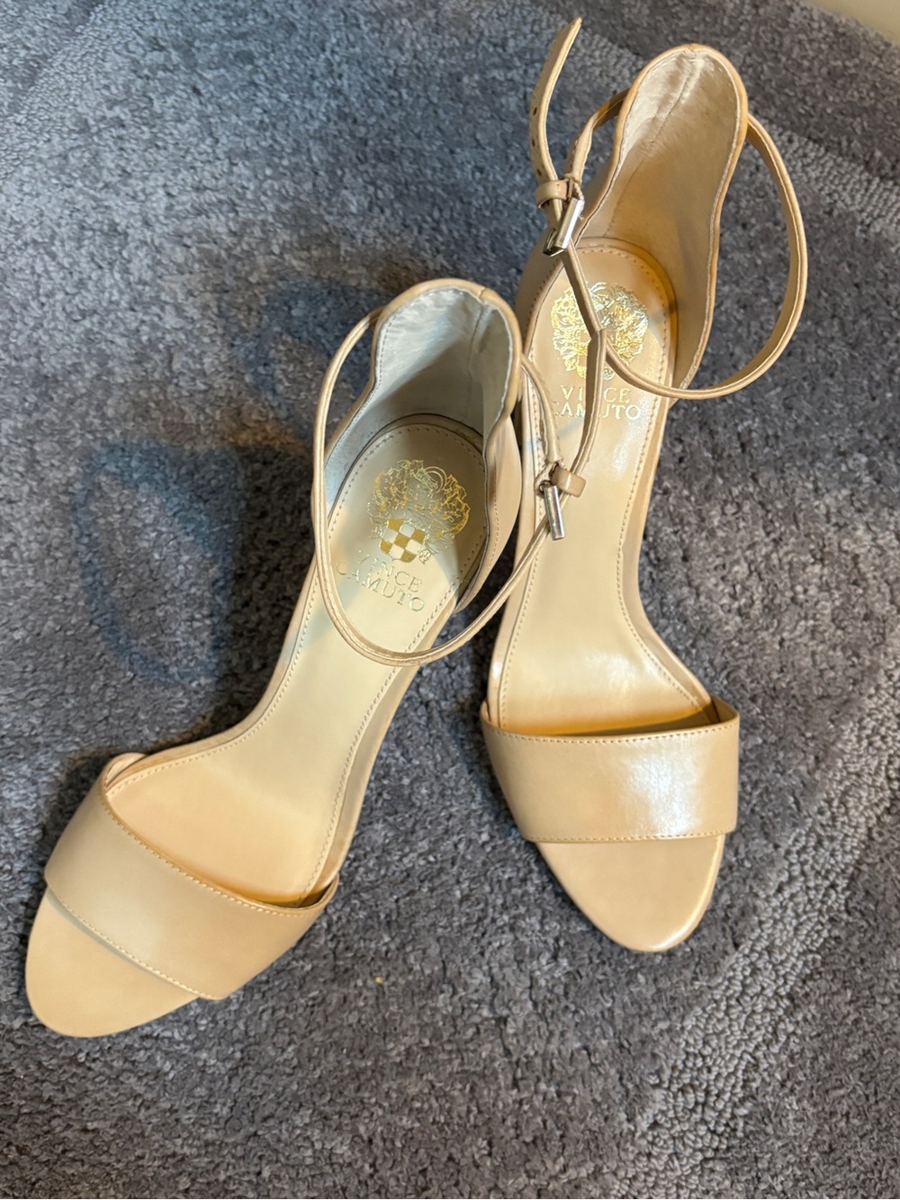 Vince Camuto Nude Leather Open-Toe Ankle-Strap Heels
